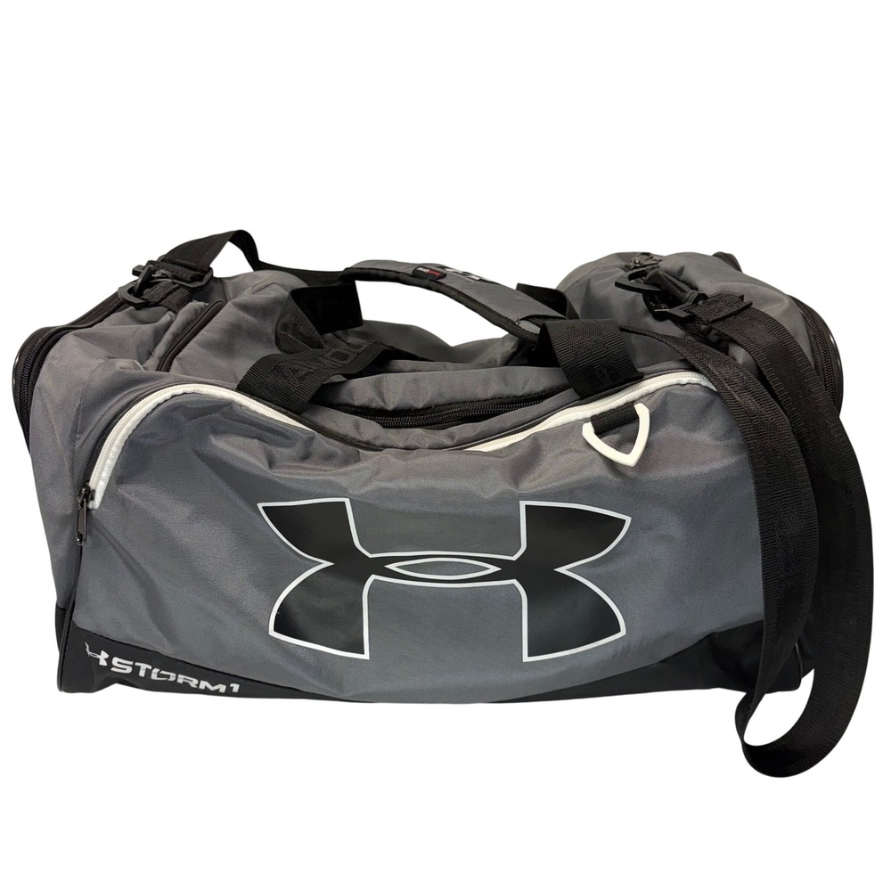 Under Armour Storm1 Duffle Bag Gray Black HeatGear Gym Travel